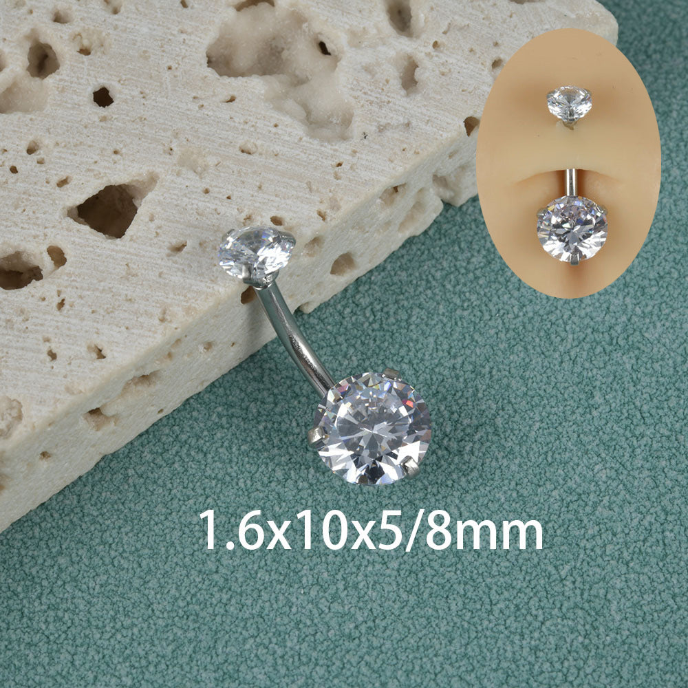 Stainless Steel Zircon Inlay Belly Ring - Double-Ended Navel Piercing Jewelry