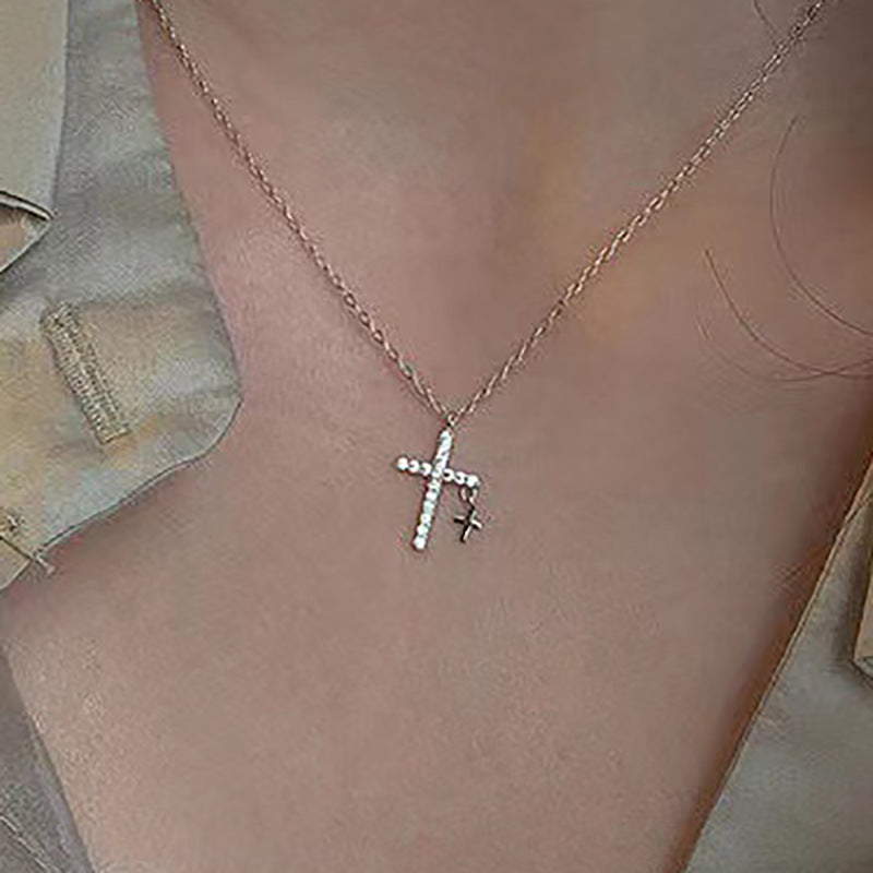 Simple Classic Cross Gold Plated Layered Necklace with Pearl Pendant