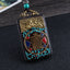 Ethnic Square Alloy Wood Pendant Necklace with Nepalese Thangka Design