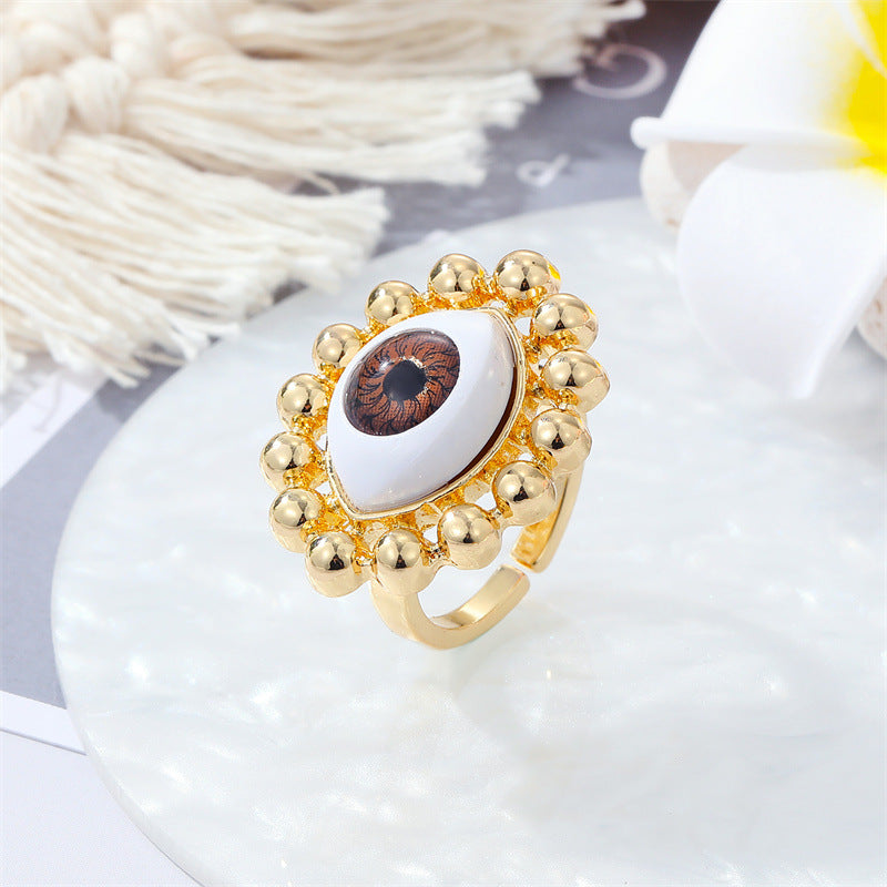 European Retro Metal Evil Eye Colorful Turkish Ring Jewelry