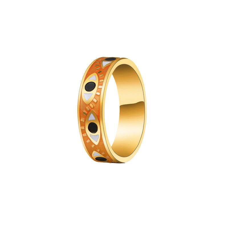 Retro Devil's Eye Gold-Plated Enamel Stainless Steel Ring