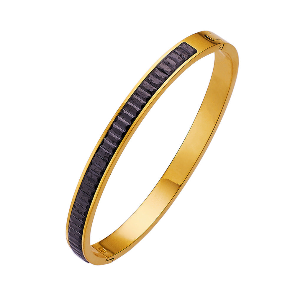 French Style Colorful Zircon Inlay Titanium Steel Bangle