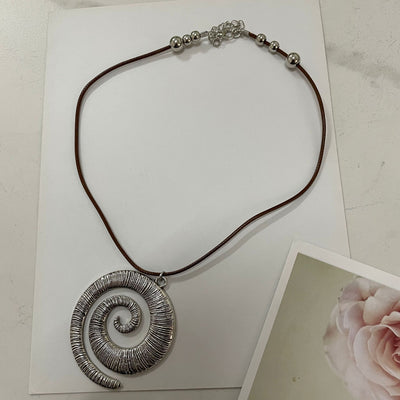 Retro Bohemian Spiral Symbol Alloy Pendant Necklace for Women