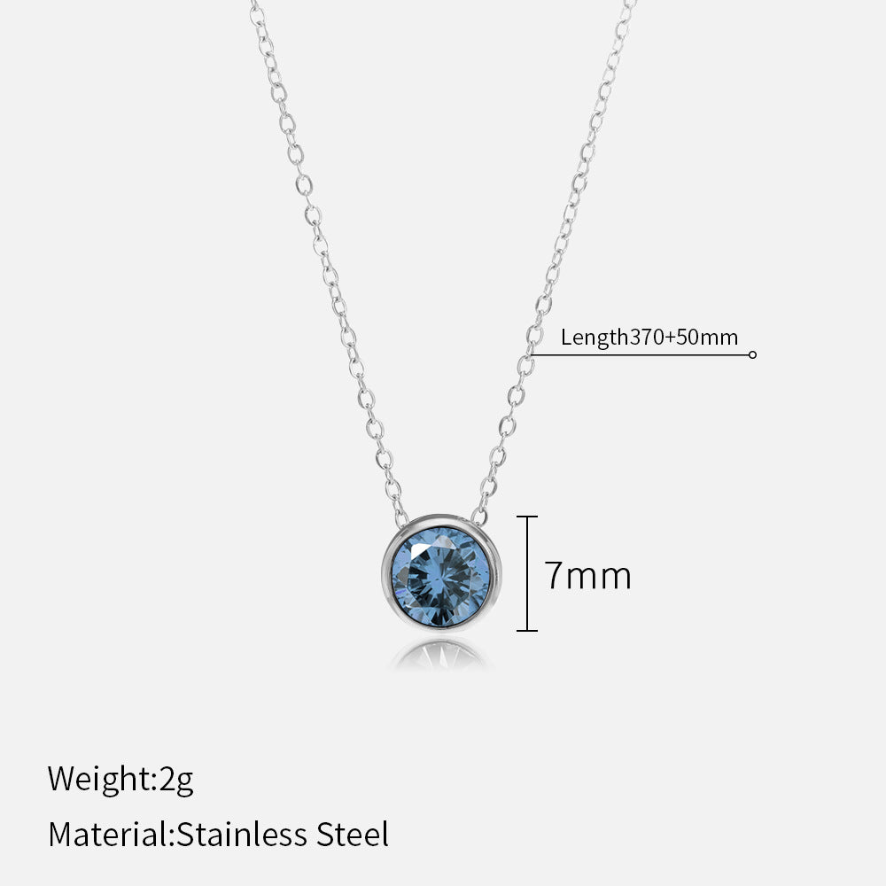 Simple Style Round Stainless Steel Plating Rhinestones Pendant Necklace