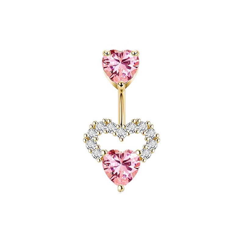 Heart Shape Rhinestone Inlay 316 Stainless Steel Belly Rings Set