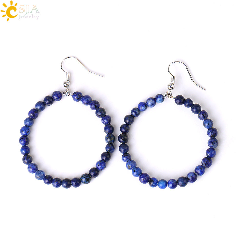 1 Pair Casual Vacation Round Beaded Plating Alloy Natural Stone Crystal Drop Earrings