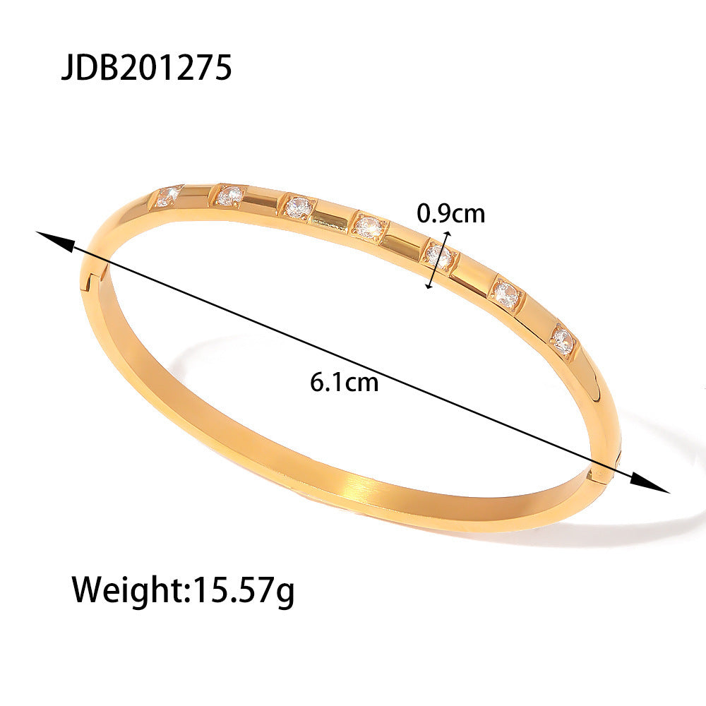 Simple Style Geometric Stainless Steel Bangle Plating Zircon Stainless Steel Bracelets