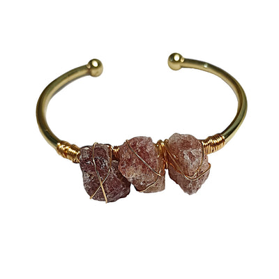 Simple Irregular Natural Stone Crystal Gold-Plated Bangle Bracelet