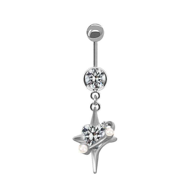 Elegant Heart Shape Butterfly Bow Knot Zircon White Gold Plated Belly Ring