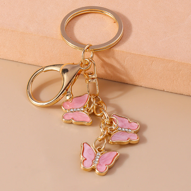 Pastoral Butterfly Trio Zinc Alloy Keychain with Enamel and Rhinestone Accents