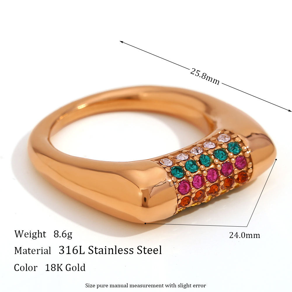 Vintage Color Block Zircon Inlay 18K Gold Plated Stainless Steel Jewelry Set