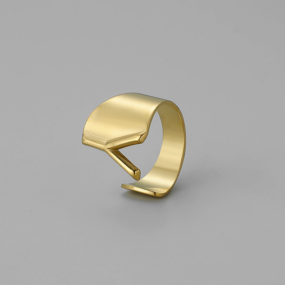 Fashion Alphabet Titanium Steel Gold Plated Open Ring