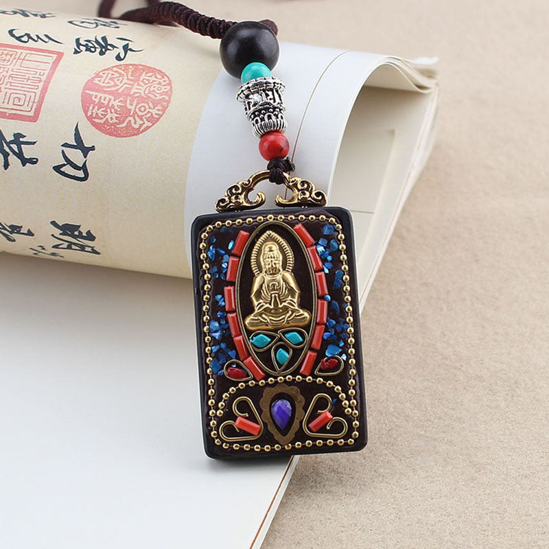 Ethnic Style Square Alloy Wood Unisex Pendant Necklace 1 Piece