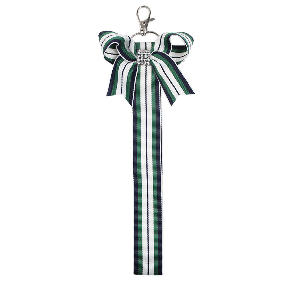 Casual Stripe Bow Knot Rhinestone Keychain Pendant Gift