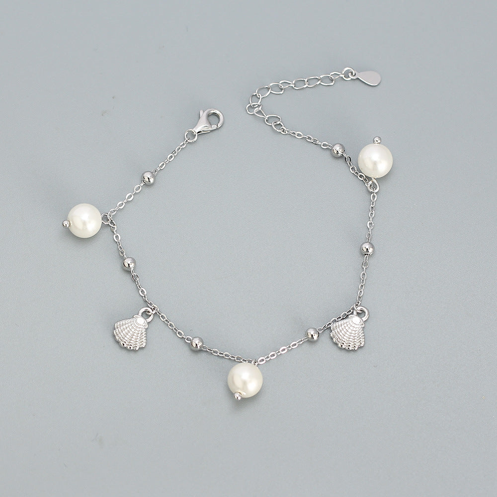 Sterling Silver Delicate Pearl Shell Multi-Pendant Bracelet for Women