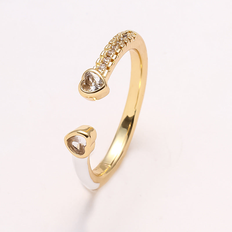 Simple Heart Shape Zircon 18K Gold Plated Open Ring - Minimalist Design Fashion Statement Ring