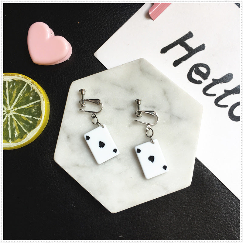 Creative Playing Card Cute Earrings for Girls - Clip-On Style