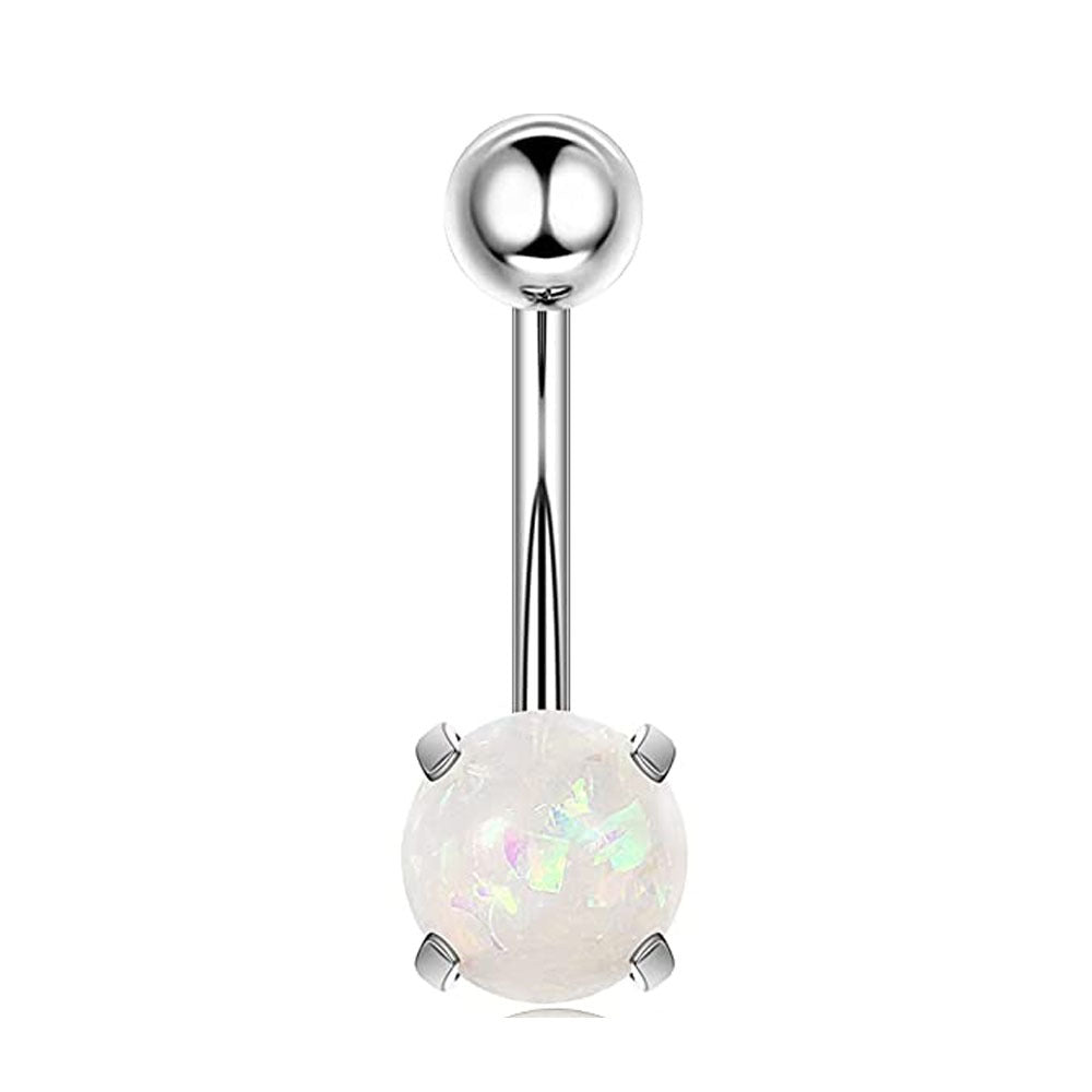 Geometric Stainless Steel Zircon & Opal Belly Ring Set - 5 Pieces Silver