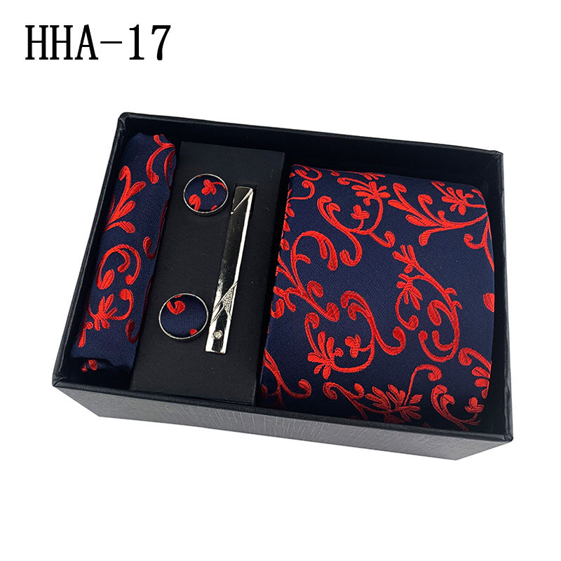 Paisley Men's Tie Set with Cufflinks and Pocket Square in Black Gift Box - Business and Wedding Accessories