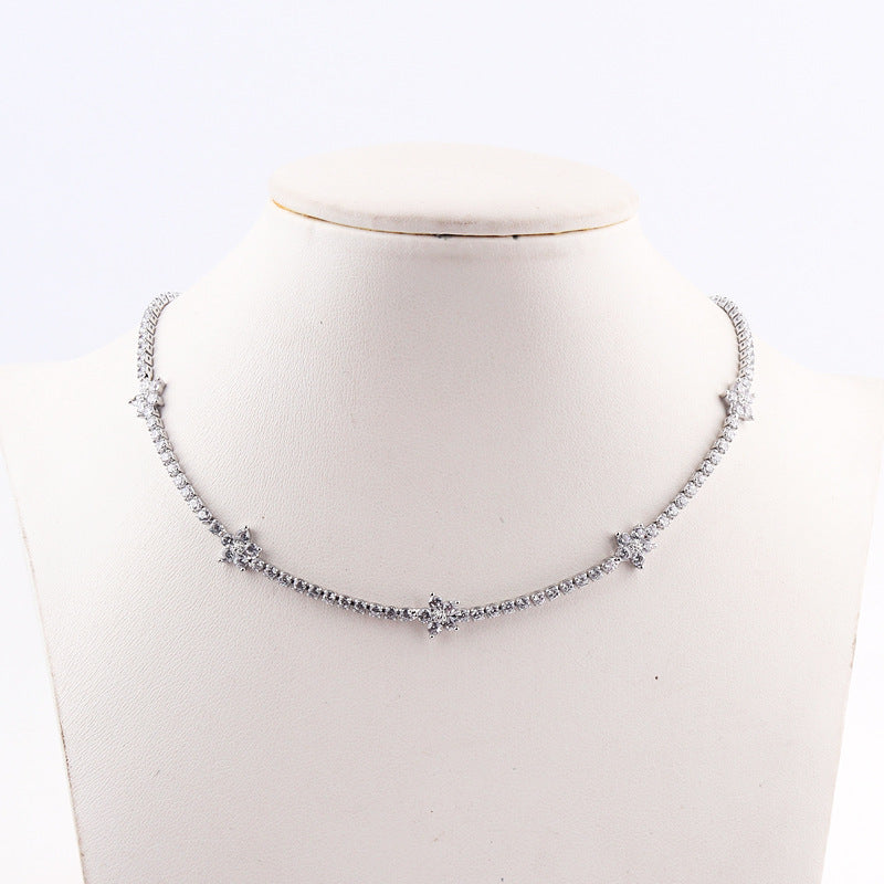 Simple Flower Zircon Choker Necklace for Women - Multiple Colors Available