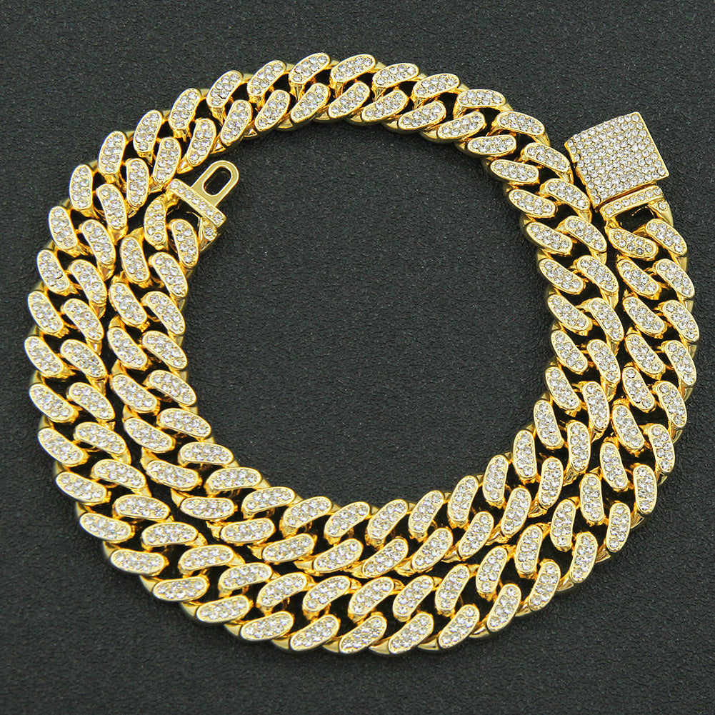 Hip-Hop Geometric Diamond Men's Bracelet and Cuban Chain Necklace Set