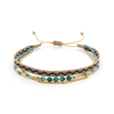 Simple Style Color Block Natural Stone Layered 18k Gold Plated Beaded Bracelets