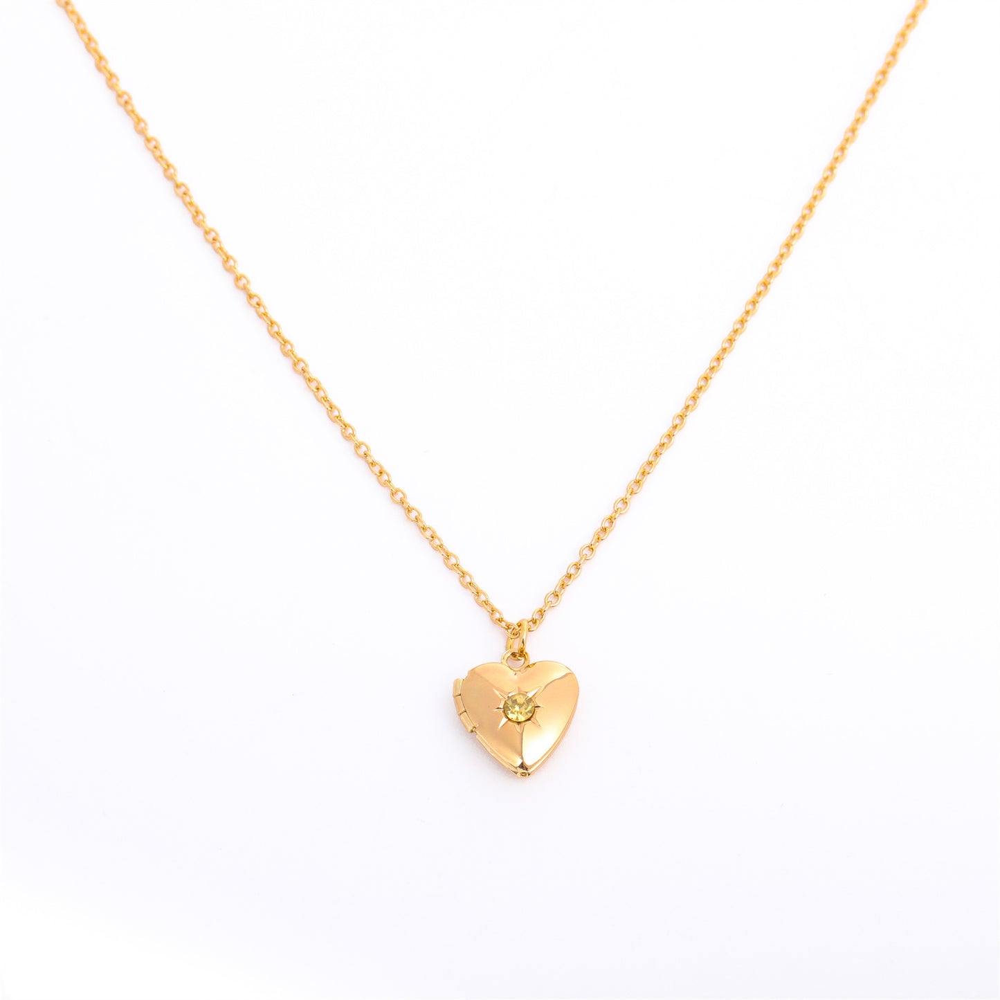 Retro Heart Shape 14k Gold Plated Birthstone Locket Necklace