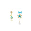 Cartoon Animal Enamel Pearl Drop Earrings with Bow and Flower Design