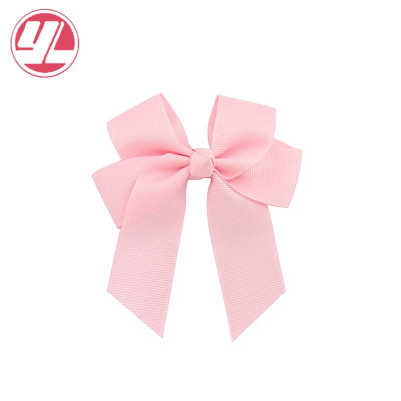 Fashion Handmade Double Streamer Polyester Ribbed Satin Ribbon Bow Hair Clip Accessories