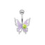 Rose Butterfly Belly Button Ring - 316 Stainless Steel with Acrylic Rhinestones, White Gold Plated