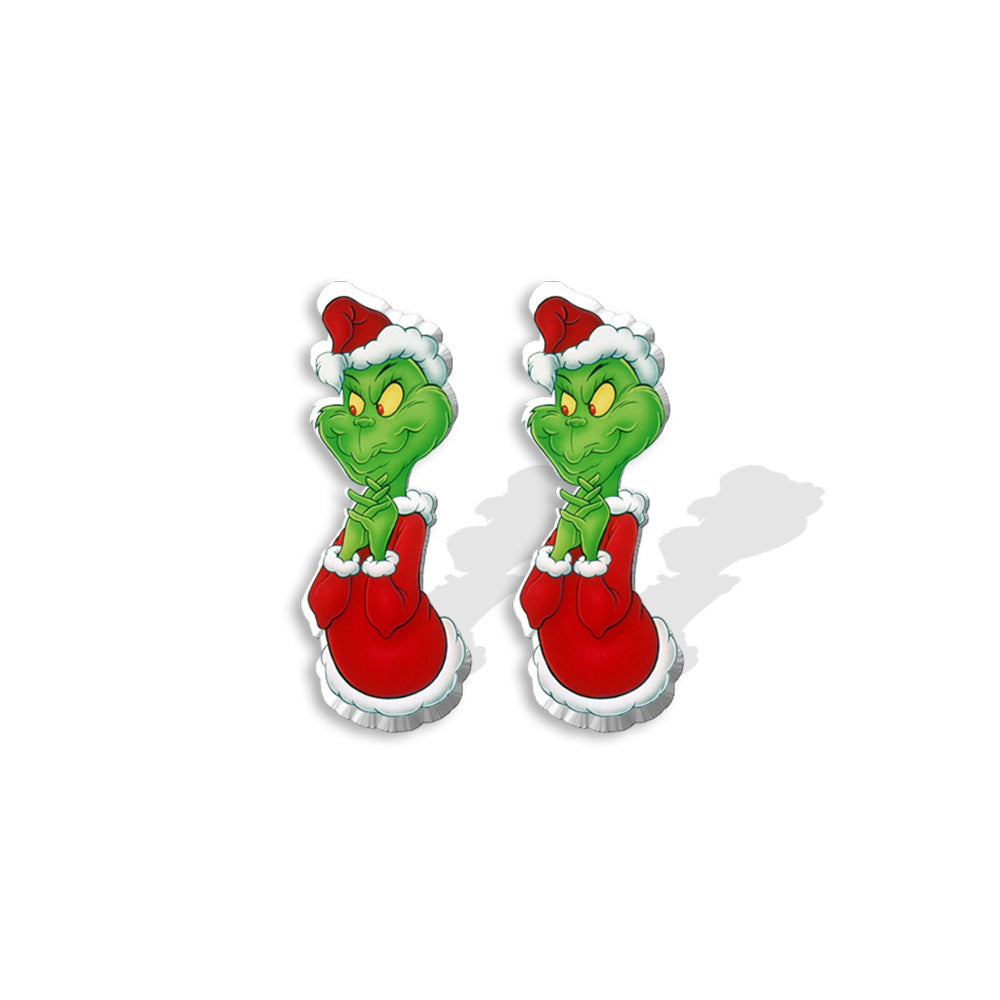 Cute Cartoon Christmas Tree Acrylic Earrings - Grinch Festive Studs for Women