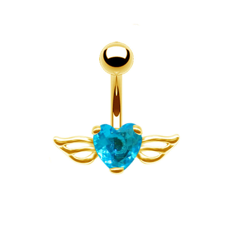 Heart Wing Zircon Navel Ring - Stainless Steel & Gold/Silver Plated