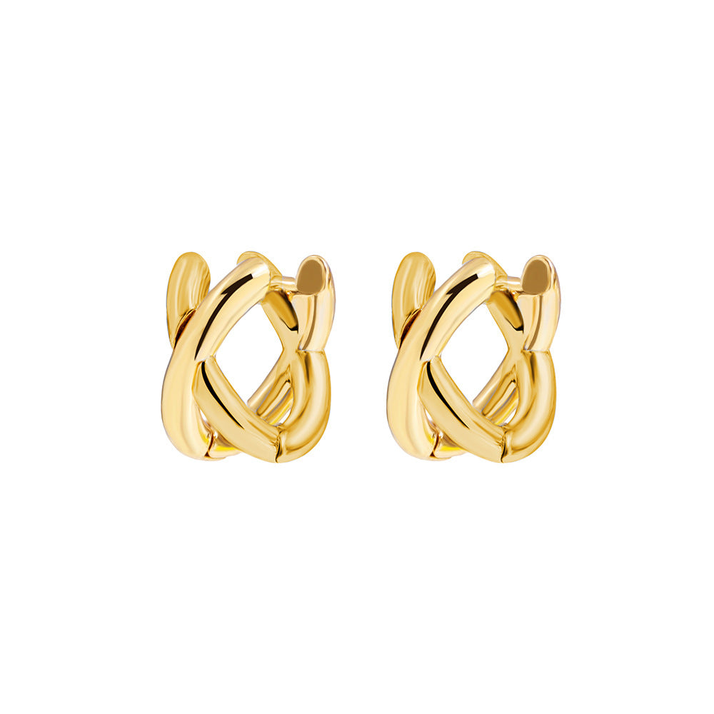 1 Pair Minimalist Color Block Gold Plated Cross Hoop Earrings