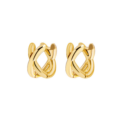 1 Pair Minimalist Color Block Gold Plated Cross Hoop Earrings