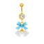 Belly Button Ring Bow Knot Bell Pendant 316 Stainless Steel with Rhinestones and Gold Plating