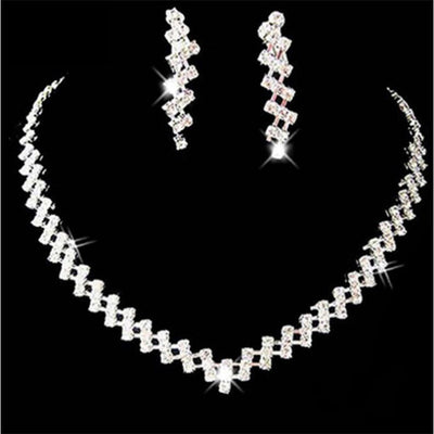 Bridal Rhinestone Jewelry Set - Glass Inlay Necklace and Earrings