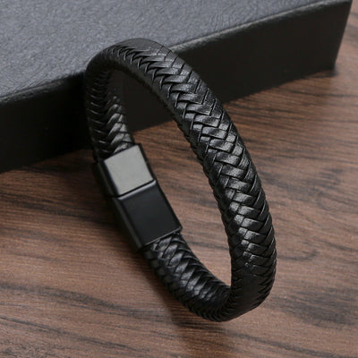 Retro Solid Color Leather Magnetic Clasp Braided Bracelet for Men