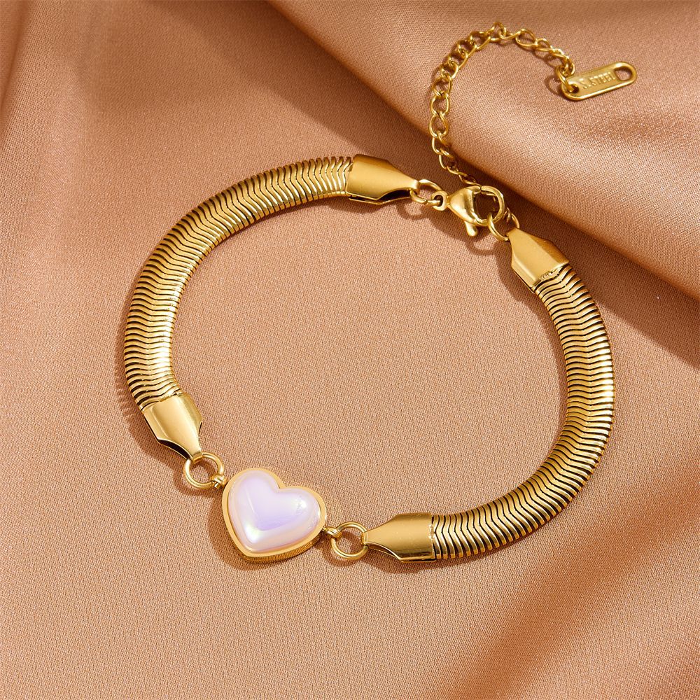 18K Gold Plated Heart & Pearl Stainless Steel Bracelet