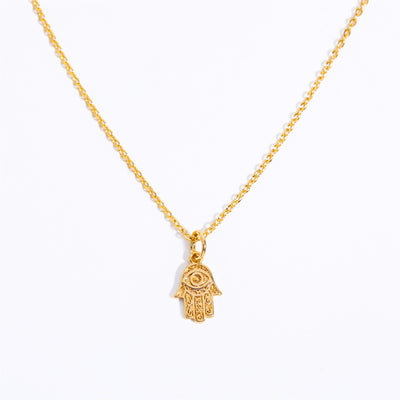 18K Gold Plated Sun Palm Heart & Hamsa Hand Zircon Pendant Necklace