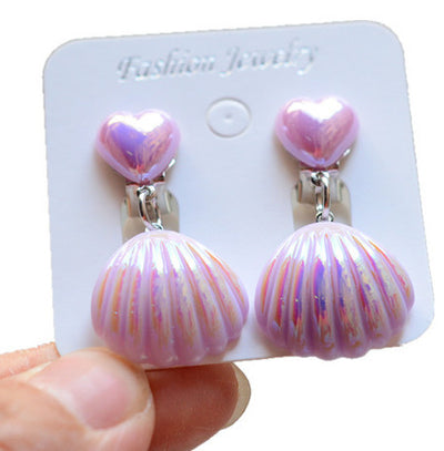 Simple Shell Resin Heart Ear Cuffs for Girls