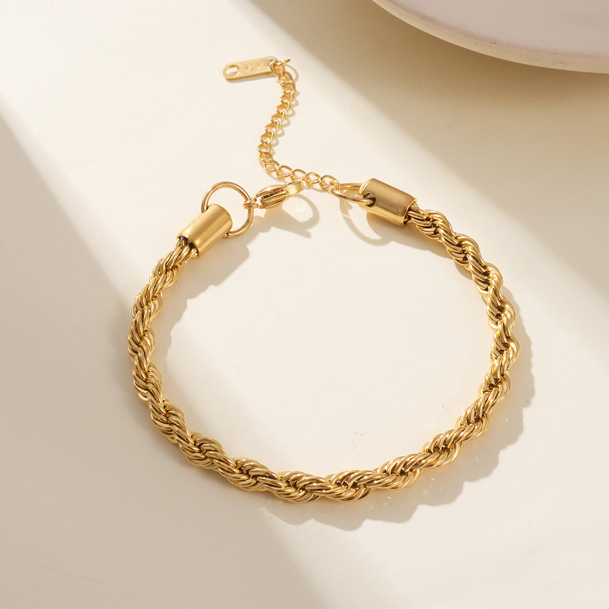 18K Gold Plated Stainless Steel Geometric Figaro Box Twist Chain Bracelet for Women