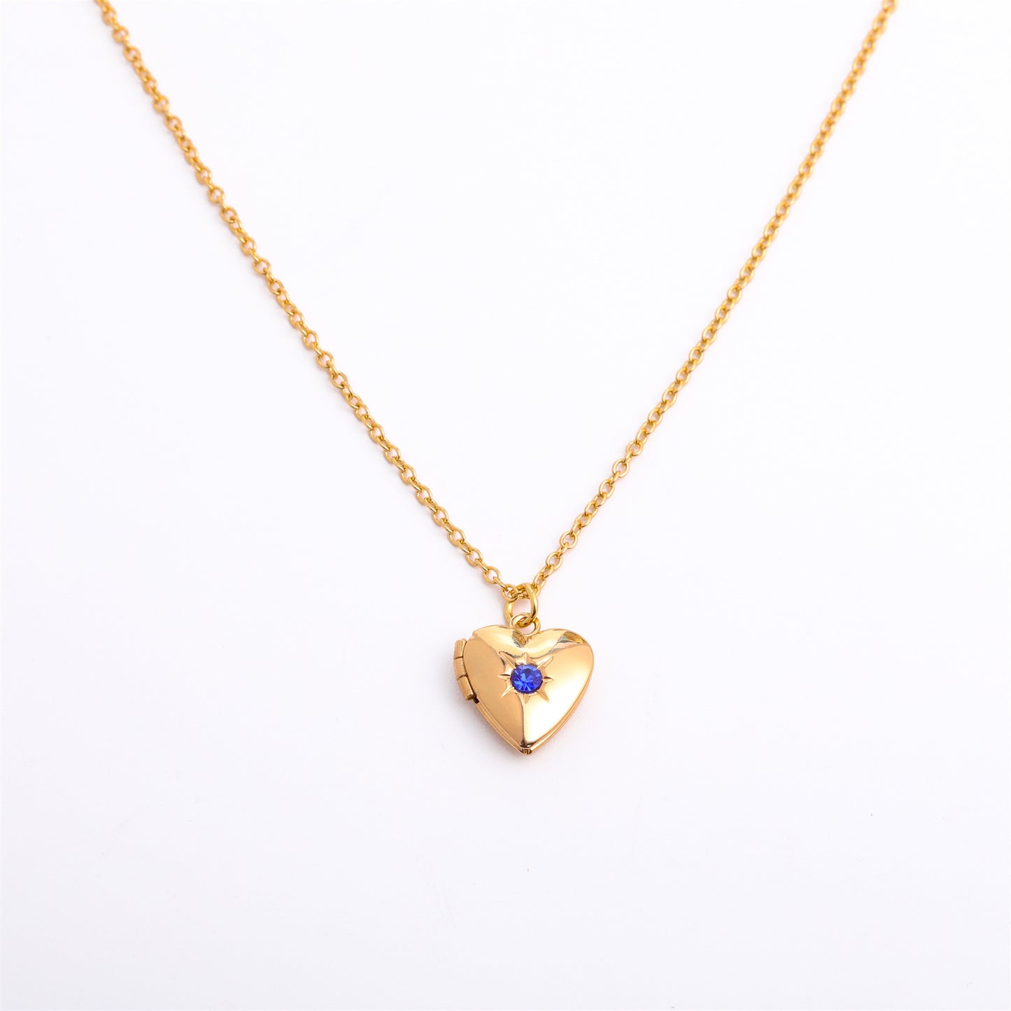 Retro Heart Shape 14k Gold Plated Birthstone Locket Necklace