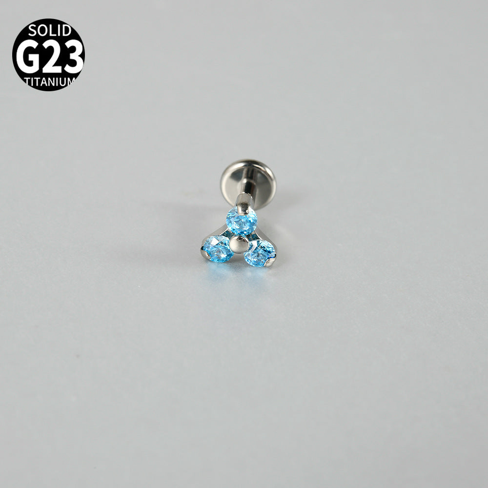 G23 Titanium Flower Cartilage Ring with Synthetic Opal and Zircon Inlay