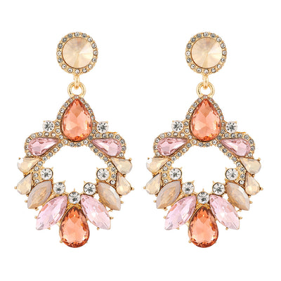 1 Pair Luxurious Geometric Inlay Alloy Rhinestones Glass Gold Plated Chandelier Earrings Drop Earrings