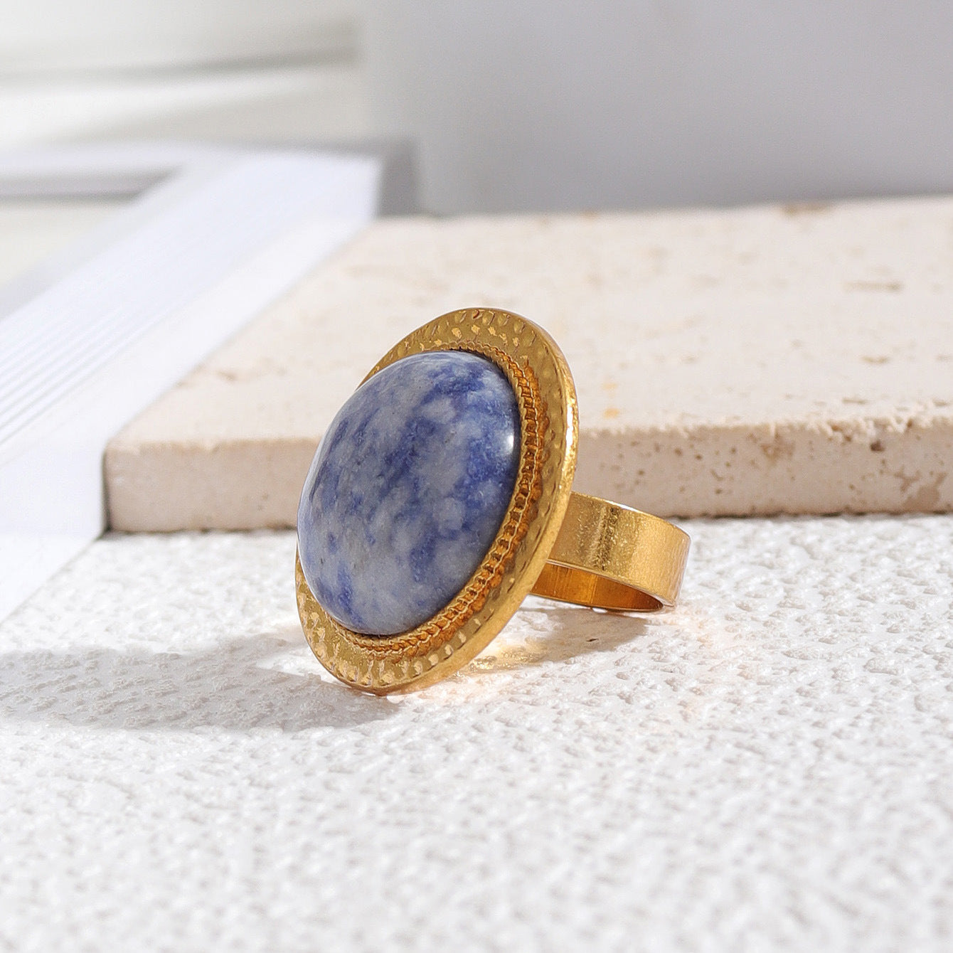 Glam Lady Round Natural Stone Statement Rings