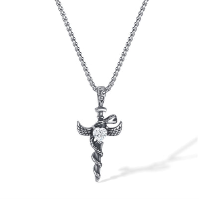 Hip-Hop Vintage Style Cross Heart Shape Snake 304 Stainless Steel Inlay Zircon Men's Pendant Necklace Necklace Pendant