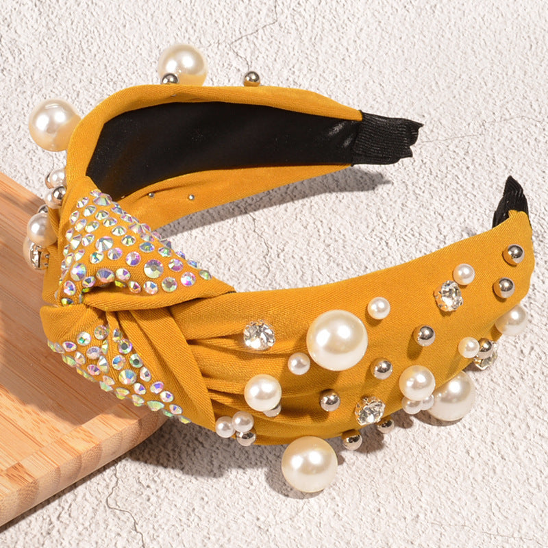 Fashion Pearl Rhinestone Knotted Headband