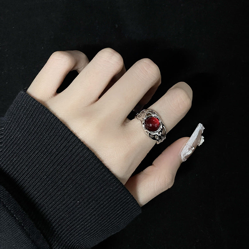 Fashion Minimalist Red Agate Zircon Inlay Open Ring for Women