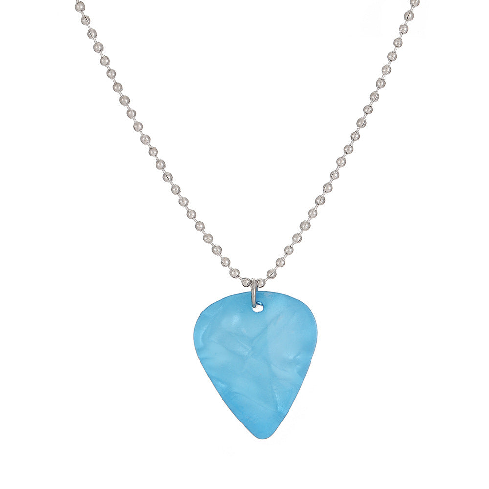 Simple Heart Shape Acrylic Alloy Pendant Necklace with Guitar Pick Charm