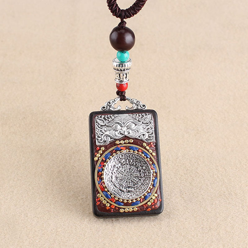 Ethnic Style Square Alloy Wood Unisex Pendant Necklace 1 Piece